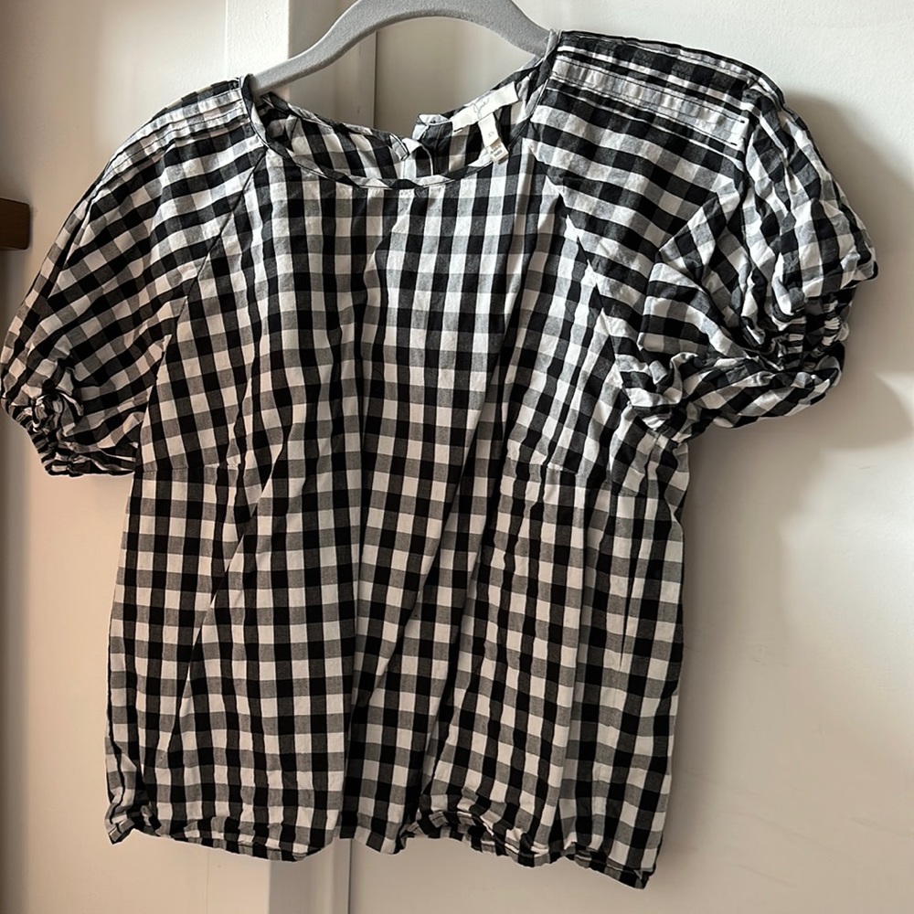 joie gingham crop top with sleeve detail